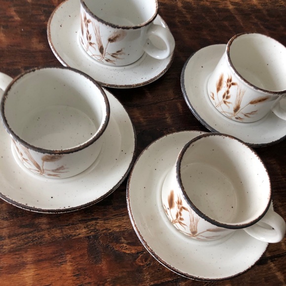 4 Stonehenge English Stoneware Espresso Tea Cups and Saucers Winter Wheat - Picture 3 of 9